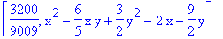 [3200/9009, x^2-6/5*x*y+3/2*y^2-2*x-9/2*y]
